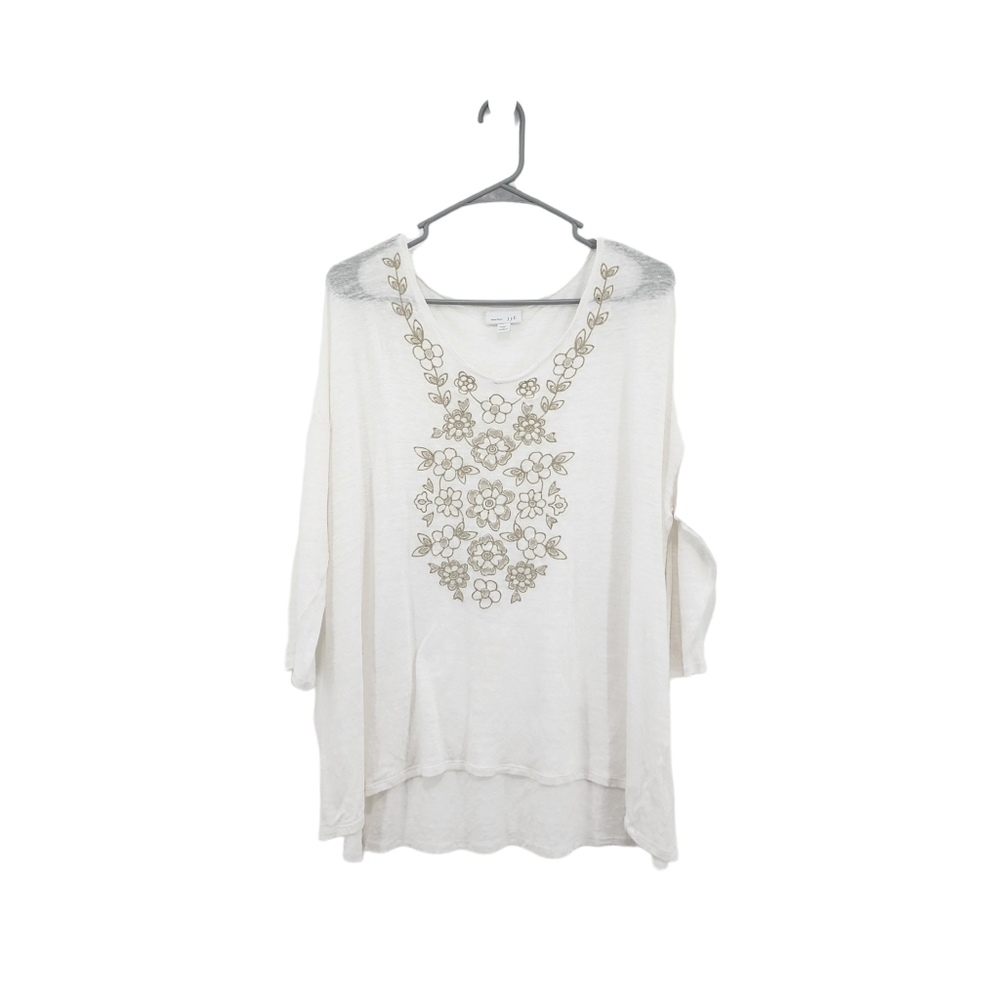 J. Jill Women's Linen Embroidered Floral Knitted Top - 1X